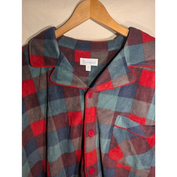 Pajamagram mens two piece Fleece Pajamas Sz XL red blue Plaid button down pants - Picture 2 of 5